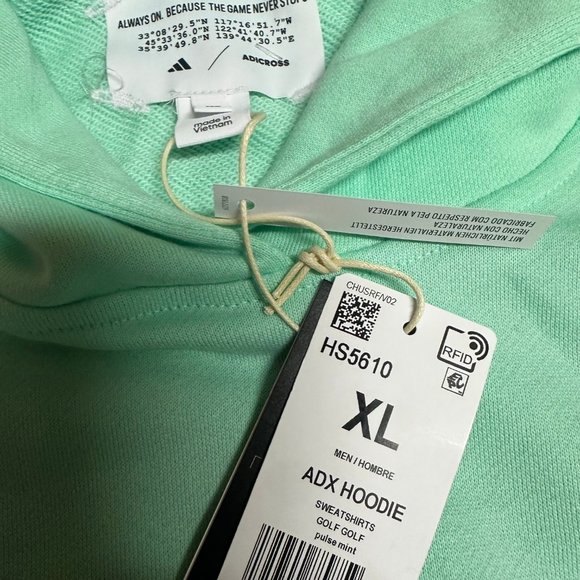 Adidas Mens Mint Adicross Long Sleeve Pullover Hooded Golf Sweatshirt Size XL - Picture 4 of 4